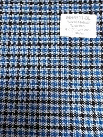 MH6511-BL Tessuto pettinato lana-mohair standard giapponese (stile tonic) a quadri blu