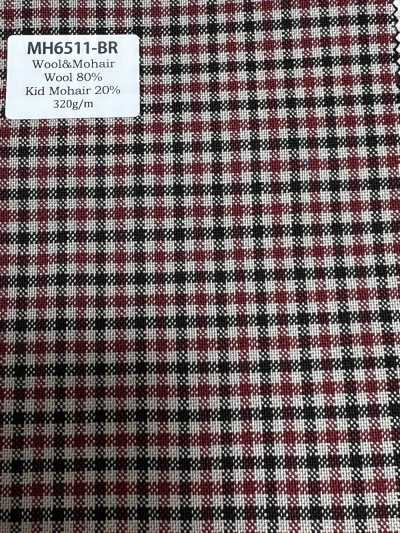 MH6511-BR Tessuto classico a quadri in lana e mohair pettinato di produzione giapponese (stile tonic), marrone