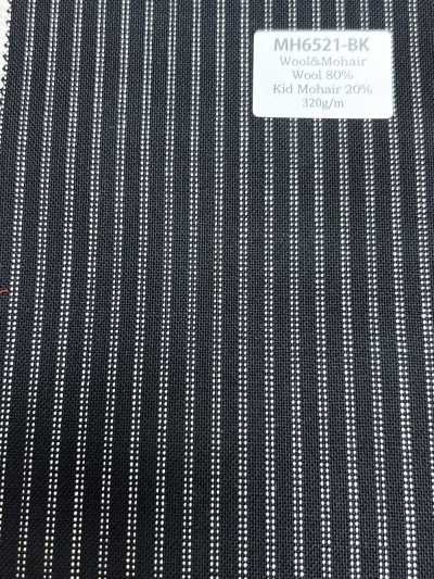 MH6521-BK Tessuto pettinato in lana e mohair di fabbricazione giapponese (stile tonic) a righe nere