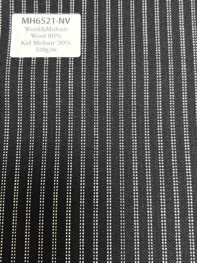 MH6521-NV Tessuto pettinato standard in lana e mohair di produzione giapponese (stile tonic) a righe blu navy