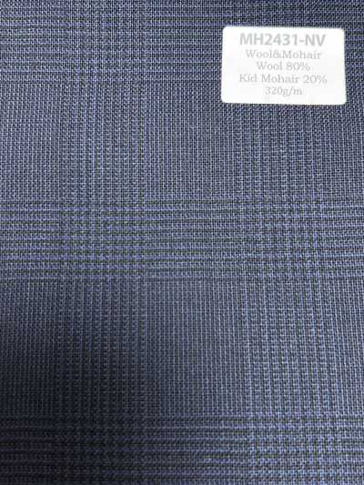 MH2431-NV Tessuto pettinato standard in lana e mohair Made in Japan (stile Tonic) a quadri blu navy