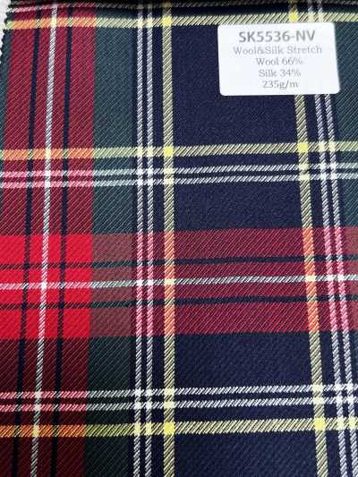 SK5536-NV Tessuto a quadri elastico in seta e lana giapponese standard, blu navy