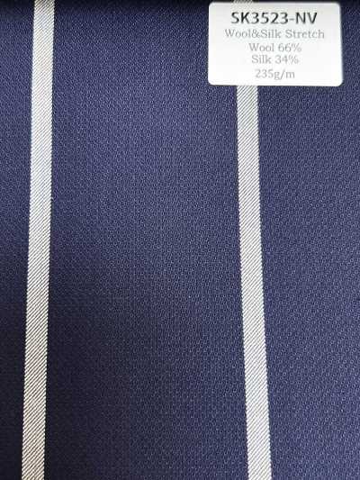 SK3523-NV Classico tessuto a righe elasticizzato in seta e lana di produzione giapponese, blu navy