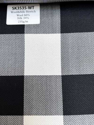SK3535-WT Classico Made in Japan in seta e lana elasticizzata a quadri bianco