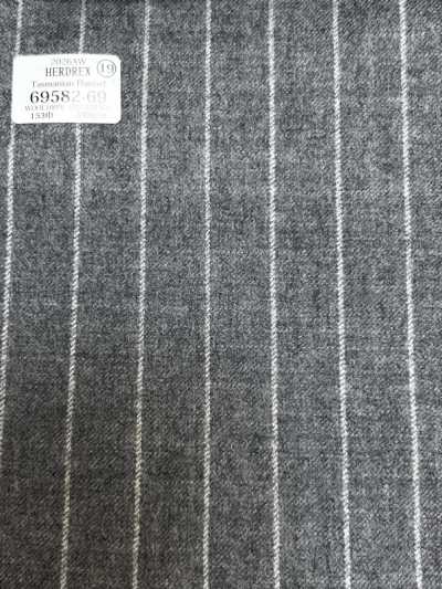 69582-69 26AW HERDREX [Flanella tasmaniana] Seta e lana a righe grigio chiaro