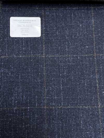 56CN5231 CANONICO Tessuto per abiti in lana, seta e lino fantasia blu navy/marrone a quadri finestra