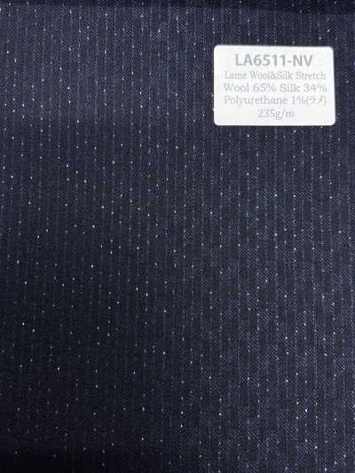 LA6511-NV Lamé di seta e lana elasticizzato a righe blu navy, prodotto in Giappone