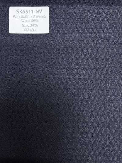 SK6511-NV Prodotto in Giappone seta lana elasticizzata motivo a rombi blu navy