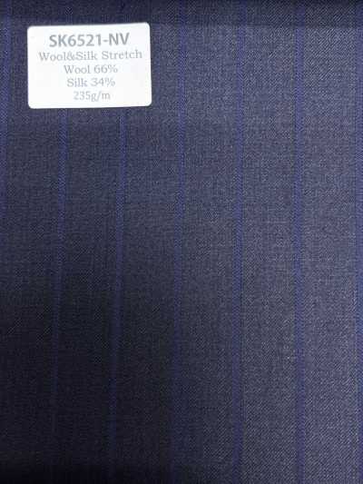 SK6521-NV Lana e seta elasticizzata a righe marroni, di fabbricazione giapponese