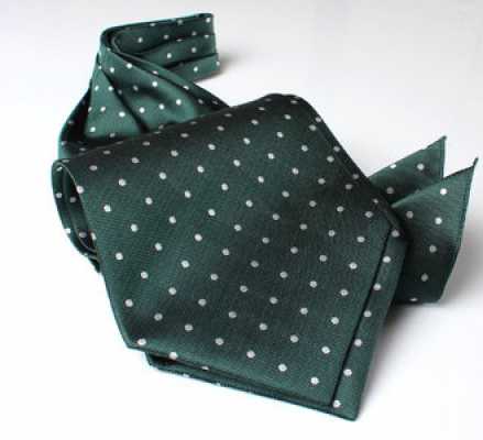 AS-601 Cravatta ascot in seta, a pois verdi, Made in Japan