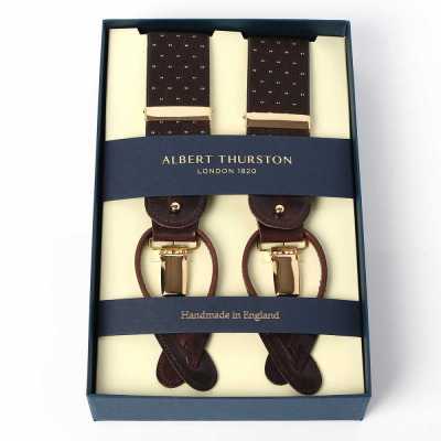 AT-2313-BR Bretelle Albert Thurston motivo a micro pois 35MM marrone