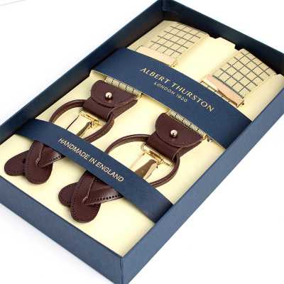AT-3054 Bretelle Albert Thurston motivo a quadri grafico 35MM Beige