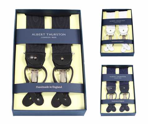 AT-MOIRE Bretelle Albert Thurston Nastro Moiré Nero/Blu navy/Bianco 2 in 1