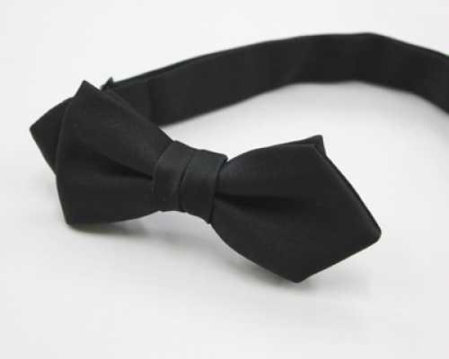 BFK-106 Papillon nero in raso di seta premium con fiocco a diamante