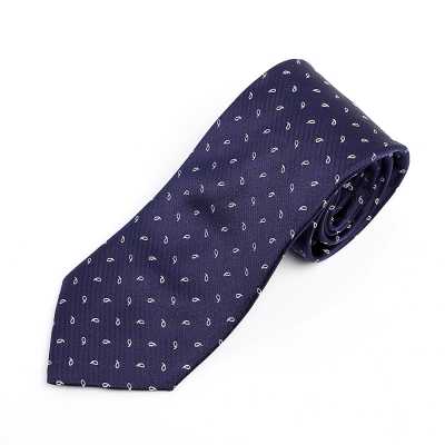 HVN-23 Cravatta artigianale in tessuto VANNERS, motivo paisley a pois, blu navy