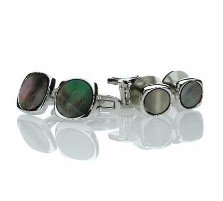 K-2 Set di gemelli e bottoni da camicia formali in argento sterling, madreperla nera, quadrato arrotondato