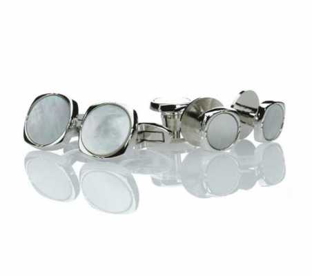 K-3 Set formale di gemelli e bottoni in argento puro, madreperla, quadrato arrotondato