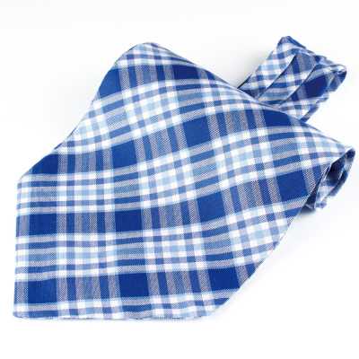 RAS-02 Cravatta ascot, a quadri blu, realizzata in tessuto Ring Heart