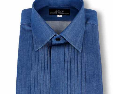 ST-508D Camicia super slim in denim di cotone Pima con ampio colletto e pieghe