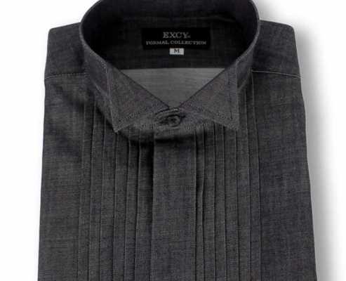 ST-509D Camicia superslim in denim di cotone Pima con colletto diplomatico e pieghe
