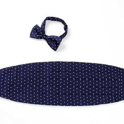 VCM-23 Cummerbund realizzato con tessuto VANNERS, motivo paisley a pois, blu navy
