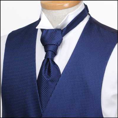 VYT-09 Cravatta ascot in seta britannica VANNERS (cravatta euro), motivo pied-de-poule, blu navy