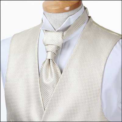 VYT-11 Cravatta ascot in seta britannica VANNERS (cravatta euro) motivo pied-de-poule oro champagne