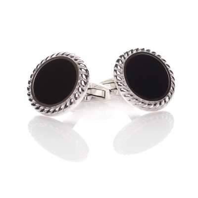 A-1-C Gemelli formali in argento sterling, onice, argento, rotondi