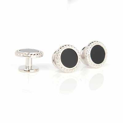 A-1-S Bottone a pressione in argento sterling, onice, argento, rotondo