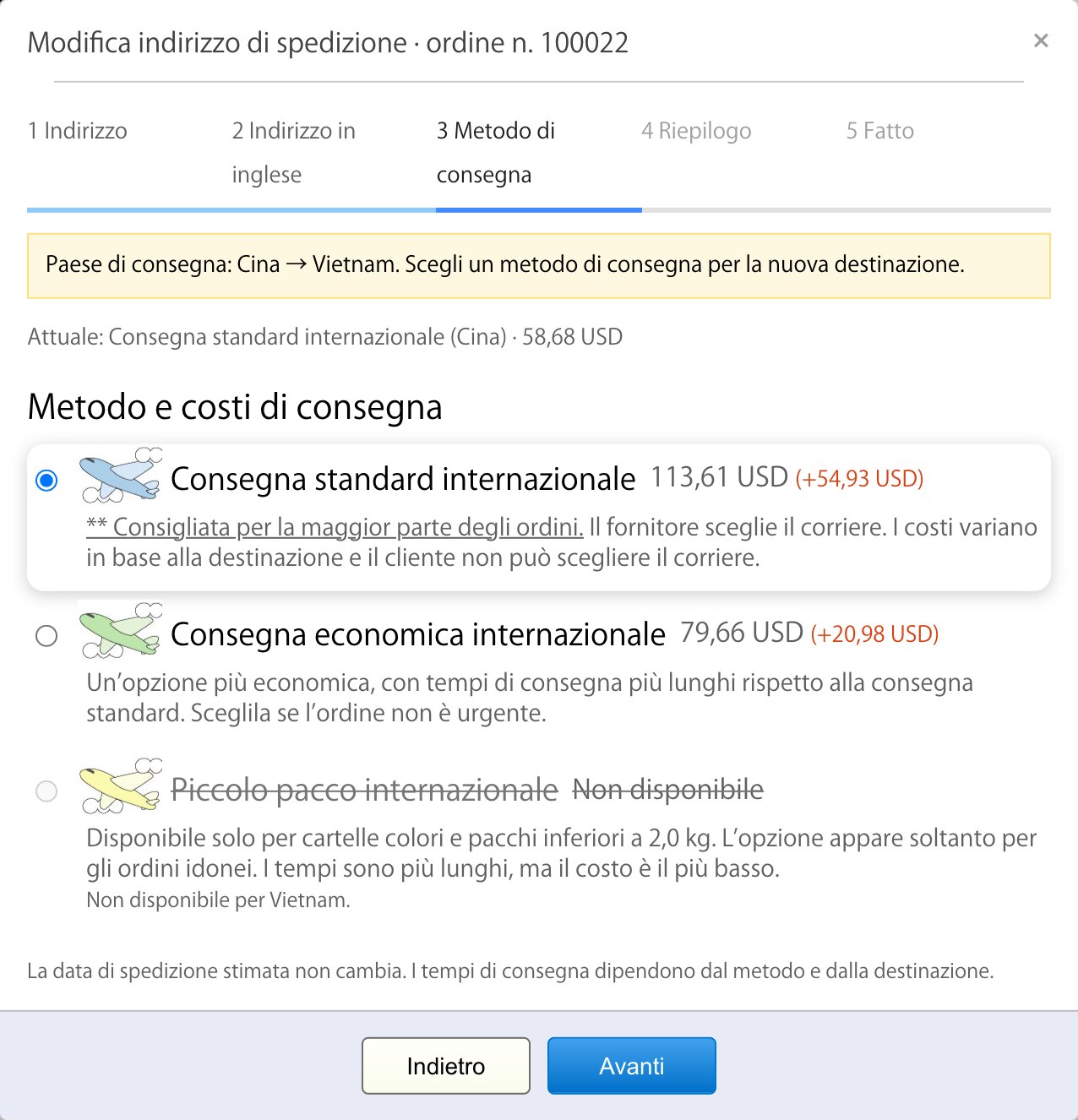 [Nuova funzione] Cambia l’indirizzo di spedizione dalla cronologia, anche in un altro Paese